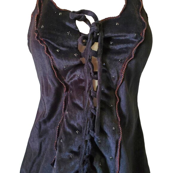 Vintage Ryan Keith Halloween Corset Lace Up Dress S/M Black Velour Halter Neck - Picture 3 of 12
